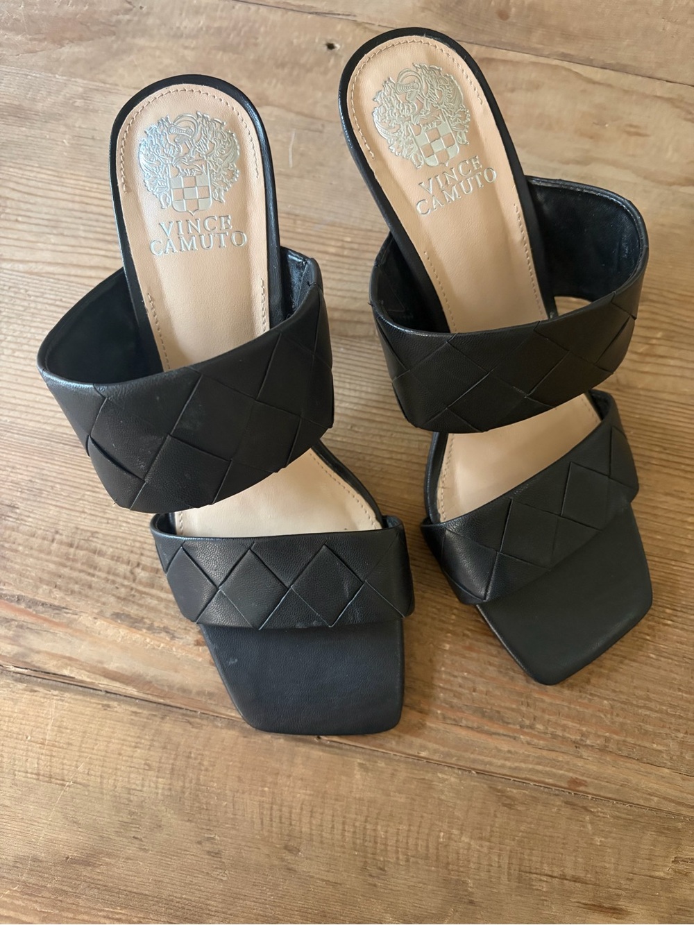 Vince Camuto Black 8.5 Woven Double-Band Slide Mules